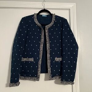 J. McLaughlin Dark Blue Quilted Blazer with Fringe Trim